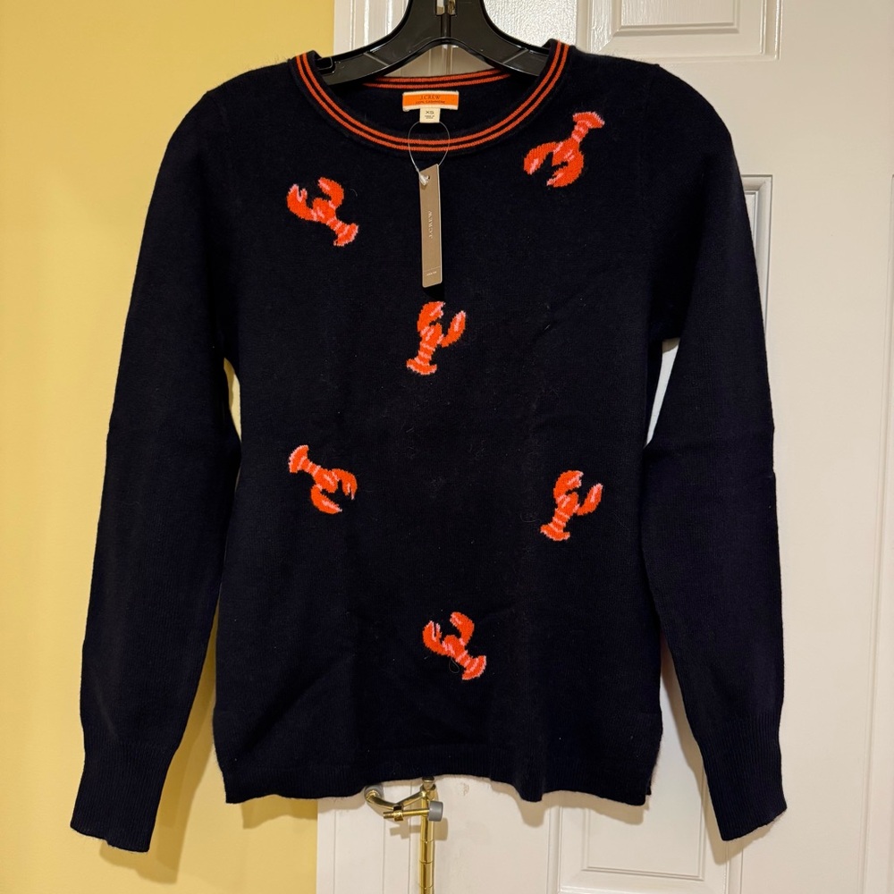 NWT J. Crew Cashmere Crewneck Sweater in flying lobsters print